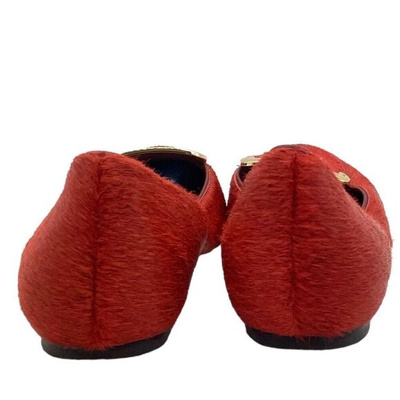 $295 TORY BURCH Jess Calf Hair Flats 7.5 Brick Red Smoking Slipper Ballet Loafer - Picture 5 of 11